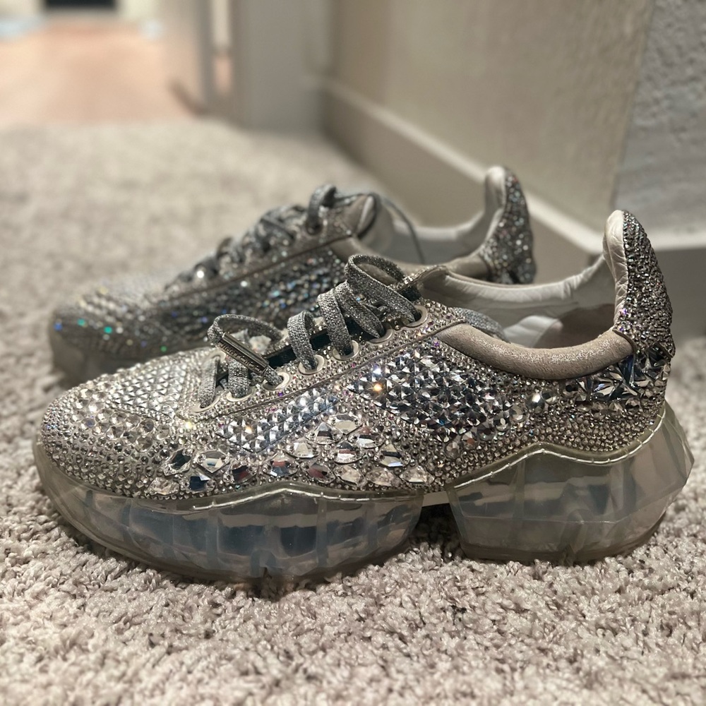 Jimmy Choo rhinestone diamond suede sneakers - worn once